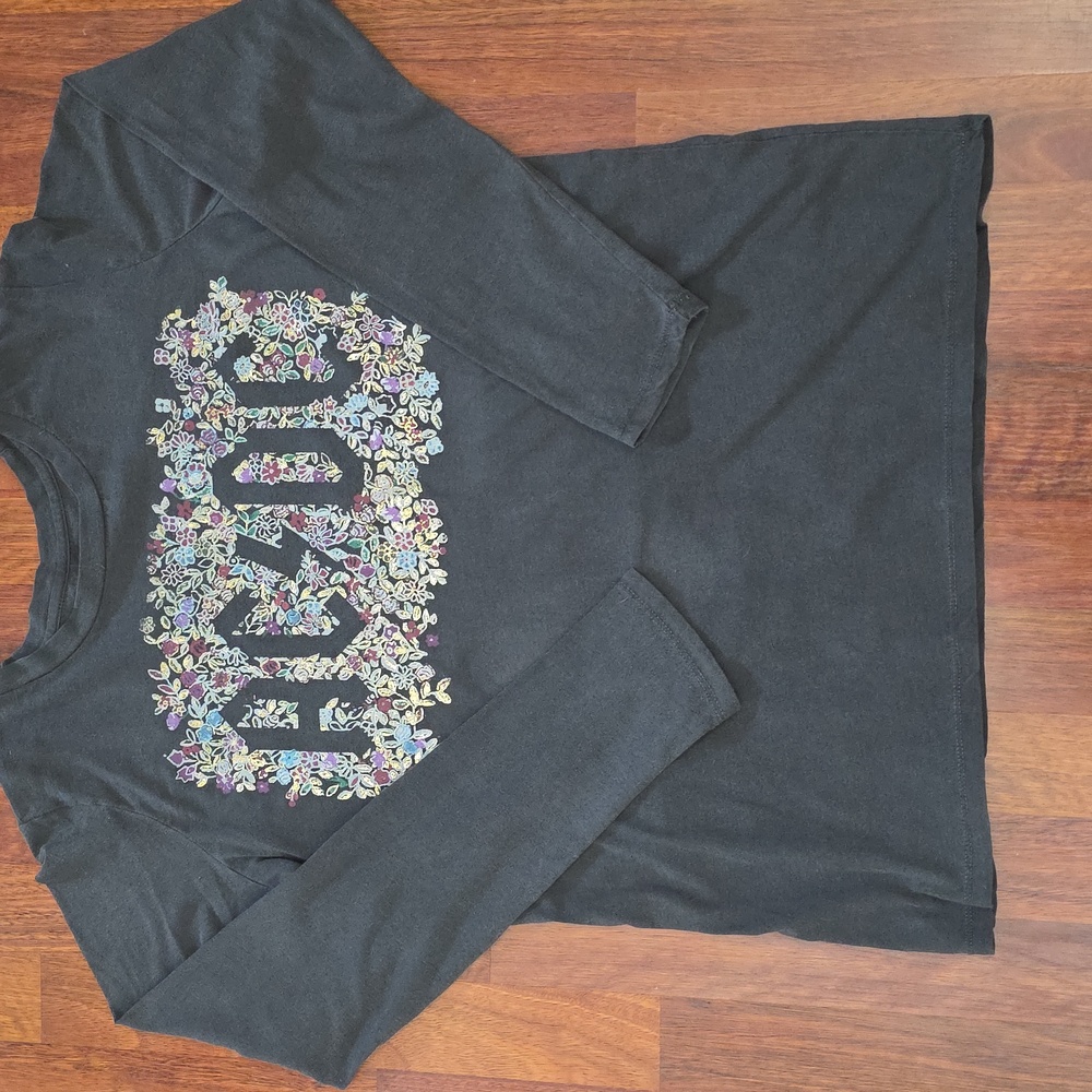 AC/DC Charcoal Long Sleeve Tee with Floral Logo